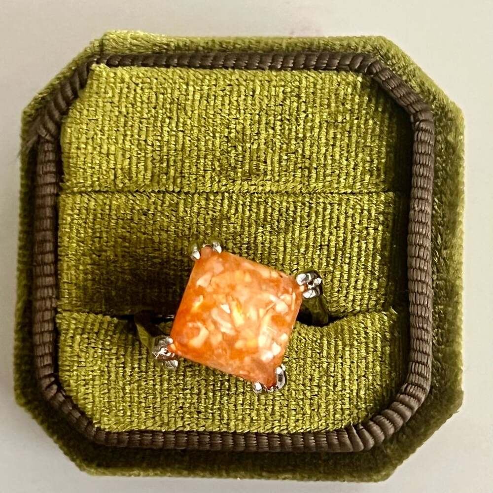Spiny Oyster Ring Silver Square Stone Handmade Size 7